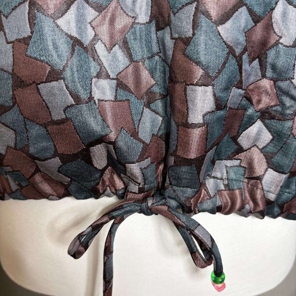 Vintage Diane Freis Top L Brown Floral Dot Puff Sleeve Boho Prairie Blouse - Picture 6 of 12